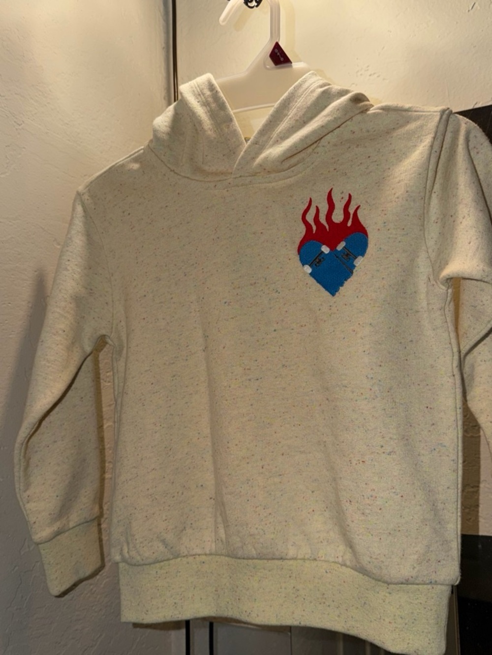 Tucker + Tate Cream Hooded Sweatshirt with Red Flame & Blue Heart Patch